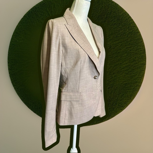 Saks Fifth Avenue Collection Heathered Tan Wool Whipstitch Trim Blazer Size 8 - Picture 12 of 15